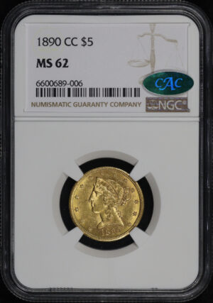 Obverse of this 1890-CC Liberty Head $5 NGC MS-62 CAC