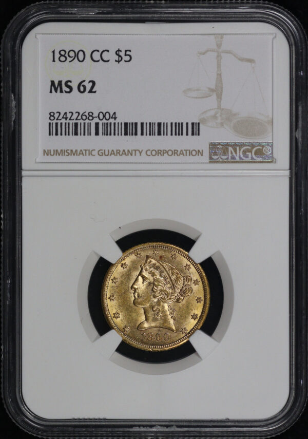 Obverse of this 1890-CC Liberty Head $5 NGC MS-62