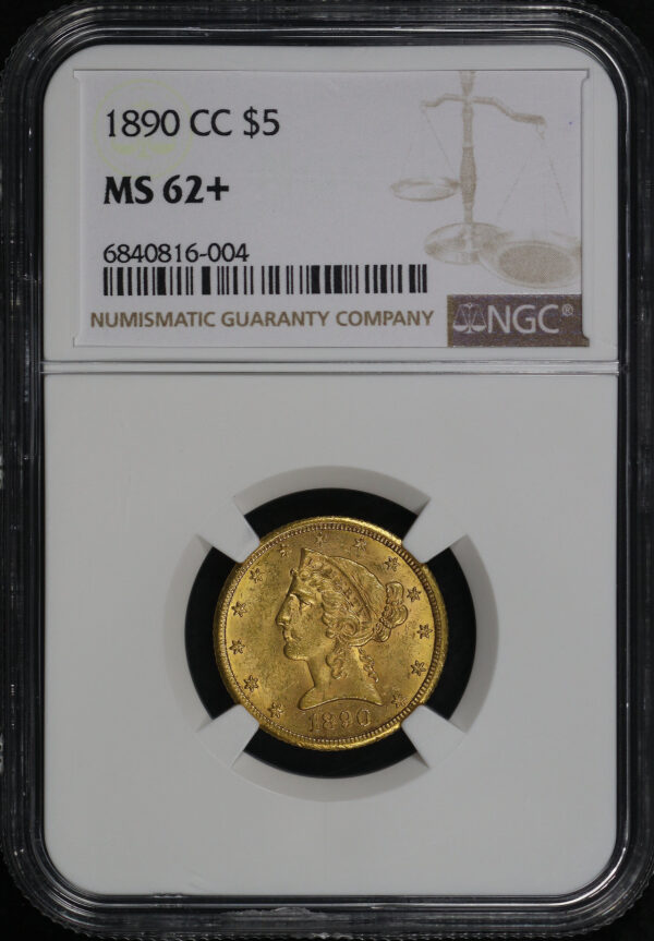 Obverse of this 1890-CC Liberty Head $5 NGC MS-62+