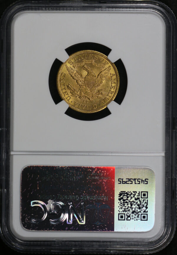 Reverse of this 1890-CC Liberty Head $5 NGC MS-62+