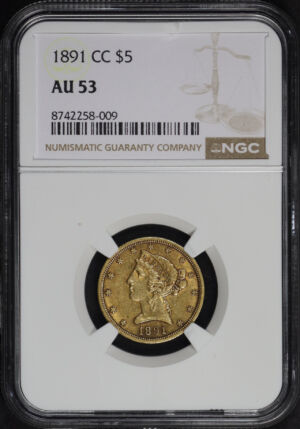 Obverse of this 1891-CC Liberty Head $5 NGC AU-53