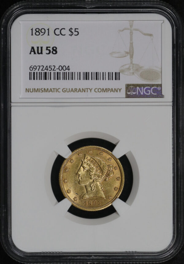 Obverse of this 1891-CC Liberty Head $5 NGC AU-58