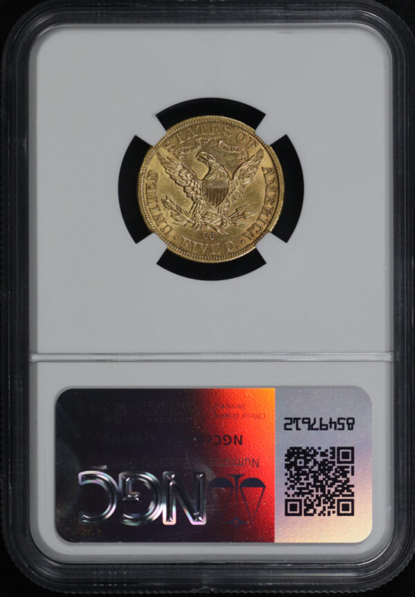 Reverse of this 1891-CC Liberty Head $5 NGC AU-58