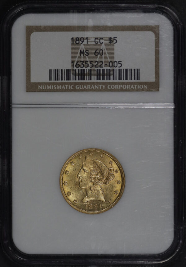 Obverse of this 1891-CC Liberty Head $5 NGC MS-60
