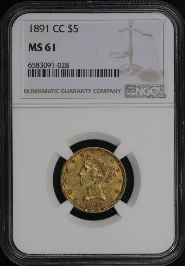 Obverse of this 1891-CC Liberty Head $5 NGC MS-61