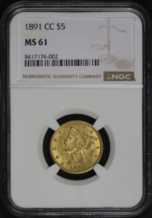 Obverse of this 1891-CC Liberty Head $5 NGC MS-61