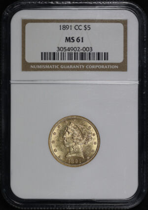 Obverse of this 1891-CC Liberty Head $5 NGC MS-61