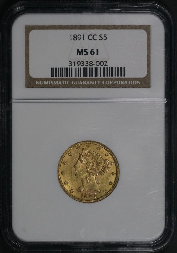 Obverse of this 1891-CC Liberty Head $5 NGC MS-61