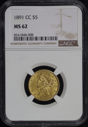 Obverse of this 1891-CC Liberty Head $5 NGC MS-62