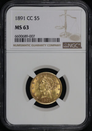 Obverse of this 1891-CC Liberty Head $5 NGC MS-63