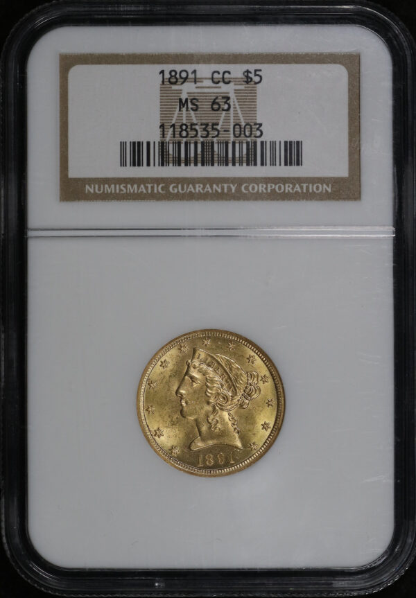 Obverse of this 1891-CC Liberty Head $5 NGC MS-63