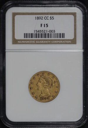 Obverse of this 1892-CC Liberty Head $5 NGC F-15