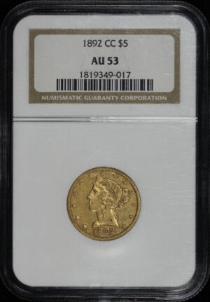 Obverse of this 1892-CC Liberty Head $5 NGC AU-53