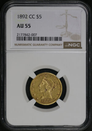 Obverse of this 1892-CC Liberty Head $5 NGC AU-55