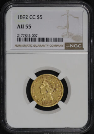 Obverse of this 1892-CC Liberty Head $5 NGC AU-55