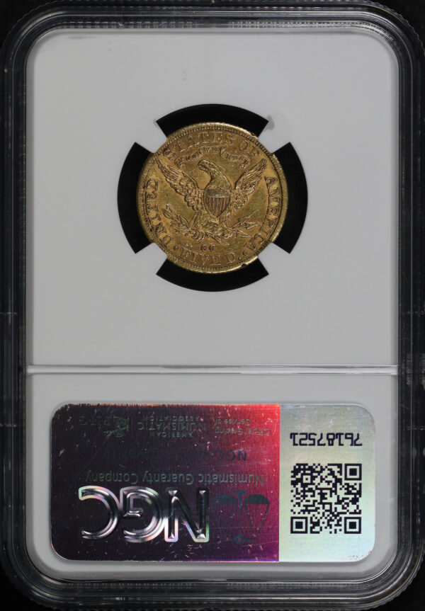 Reverse of this 1892-CC Liberty Head $5 NGC AU-55 CAC