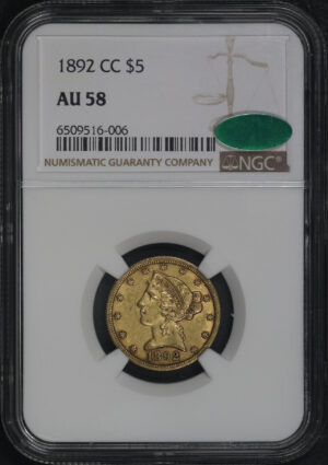 Obverse of this 1892-CC Liberty Head $5 NGC AU-58 CAC