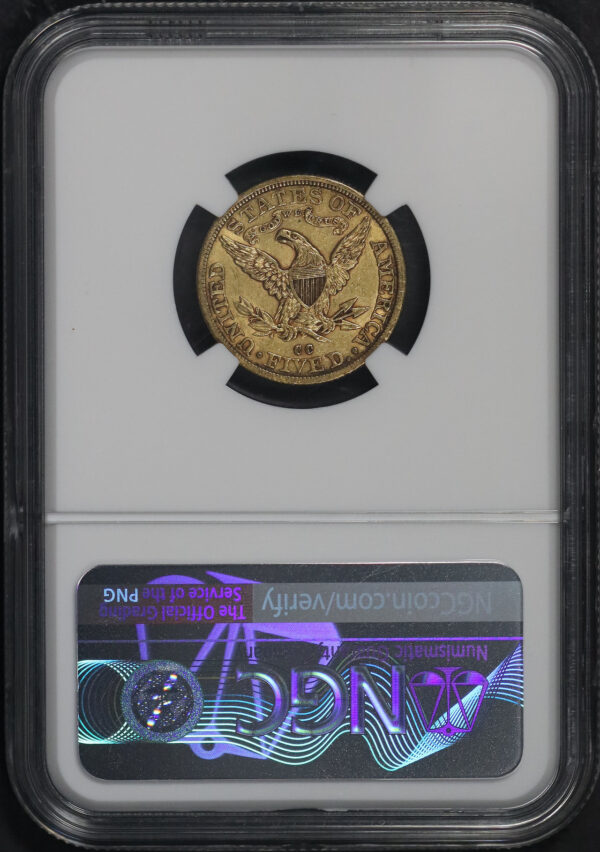 Reverse of this 1892-CC Liberty Head $5 NGC AU-58 CAC