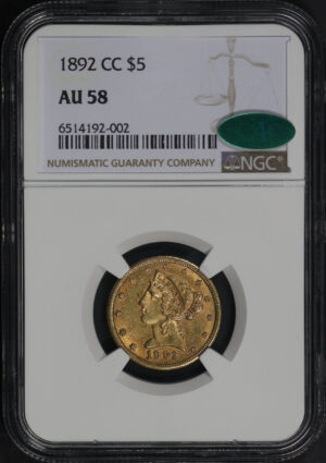 Obverse of this 1892-CC Liberty Head $5 NGC AU-58 CAC