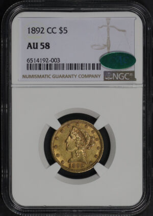 Obverse of this 1892-CC Liberty Head $5 NGC AU-58 CAC