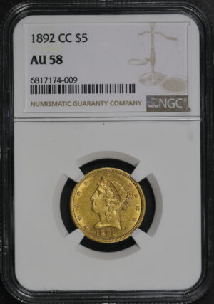 Obverse of this 1892-CC Liberty Head $5 NGC AU-58