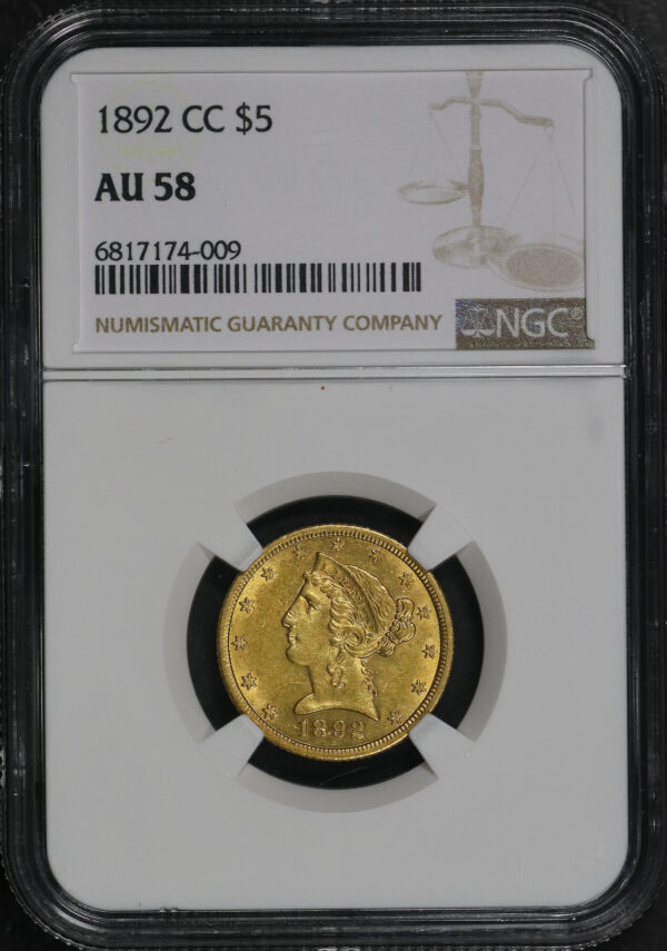 Obverse of this 1892-CC Liberty Head $5 NGC AU-58