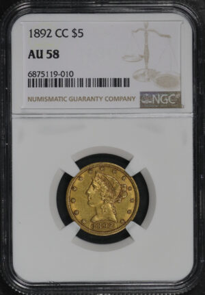 Obverse of this 1892-CC Liberty Head $5 NGC AU-58