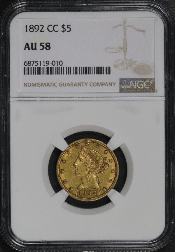 Obverse of this 1892-CC Liberty Head $5 NGC AU-58