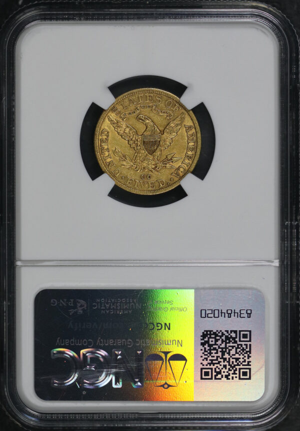 Reverse of this 1892-CC Liberty Head $5 NGC AU-58