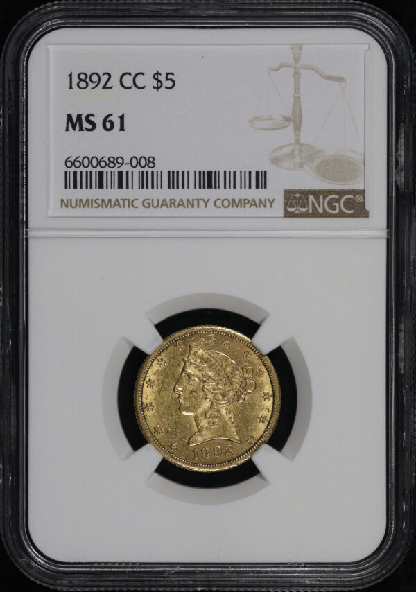 Obverse of this 1892-CC Liberty Head $5 NGC MS-61