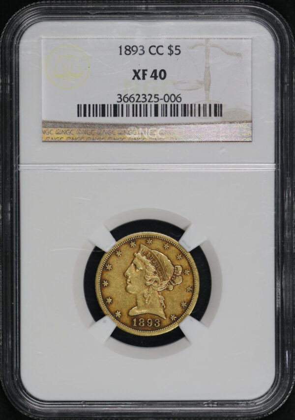 Obverse of this 1893-CC Liberty Head $5 NGC XF-40