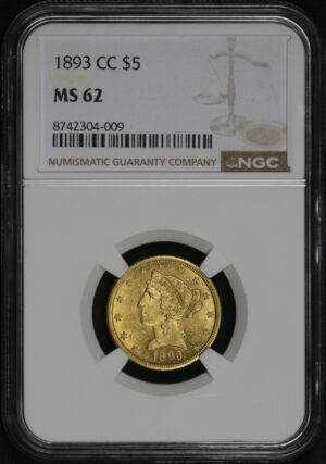 Obverse of this 1893-CC Liberty Head $5 NGC MS-62