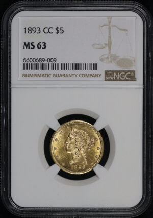 Obverse of this 1893-CC Liberty Head $5 NGC MS-63
