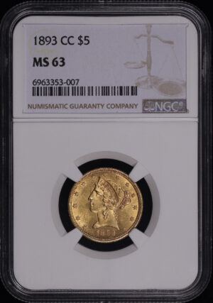 Obverse of this 1893-CC Liberty Head $5 NGC MS-63