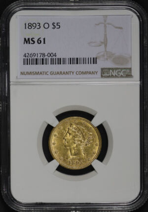 Obverse of this 1893-O Liberty Head $5 NGC MS-61
