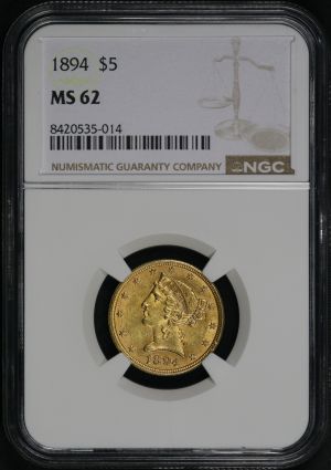 Obverse of this 1894 Liberty Head $5 NGC MS-62