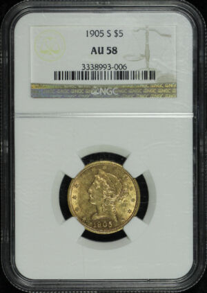Obverse of this 1905-S Liberty Head $5 NGC AU-58