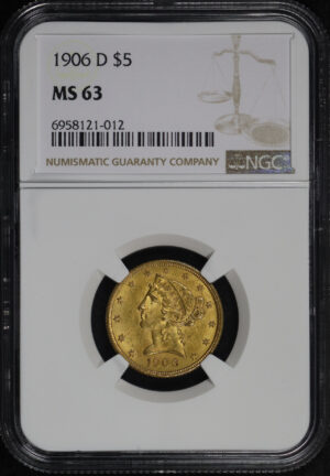 Obverse of this 1906-D Liberty Head $5 NGC MS-63