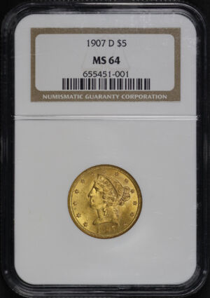 Obverse of this 1907-D Liberty Head $5 NGC MS-64