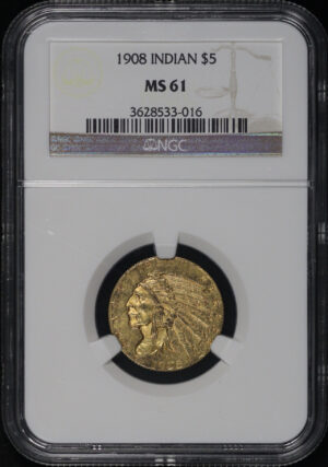 Obverse of this 1908 Indian $5 NGC MS-61