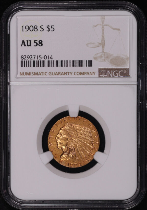 Obverse of this 1908-S Indian $5 NGC AU-58