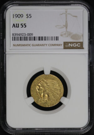 Obverse of this 1909 Indian $5 NGC AU-55