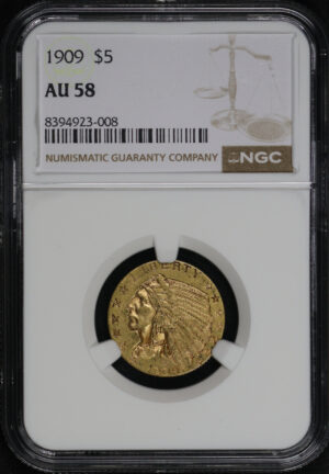 Obverse of this 1909 Indian $5 NGC AU-58