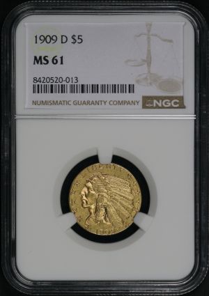 Obverse of this 1909-D Indian $5 NGC MS-61
