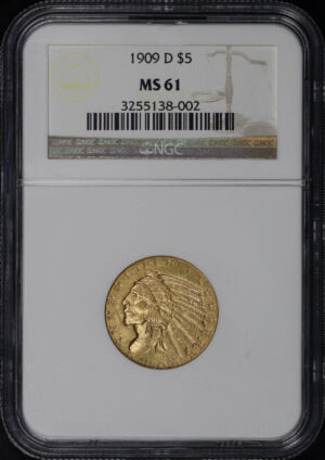 Obverse of this 1909-D Indian $5 NGC MS-61