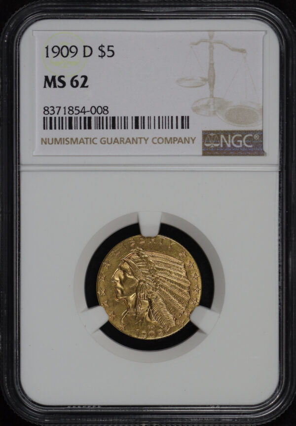 Obverse of this 1909-D Indian $5 NGC MS-62