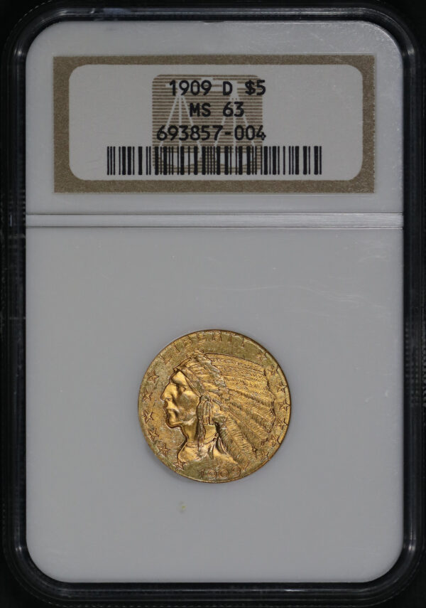 Obverse of this 1909-D Indian $5 NGC MS-63