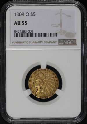 Obverse of this 1909-O Indian $5 NGC AU-55