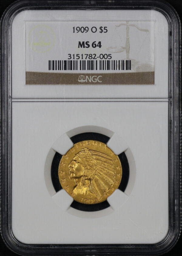 Obverse of this 1909-O Indian $5 NGC MS-64