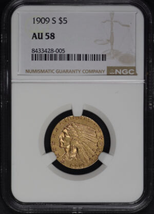 Obverse of this 1909-S Indian $5 NGC AU-58
